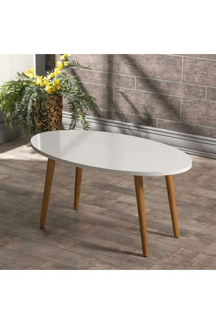 Orta Sehpa Ahşap Torna Ayak Elips Beyaz Orta Sehpa Ahşap Torna Ayak Elips Beyaz