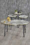 Nesting Table And Center Table Ellipse Set Black Metal Leg Double Gold Cream