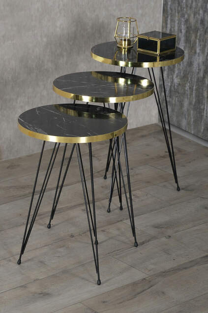 Nesting Table Black Wire Leg Gold White