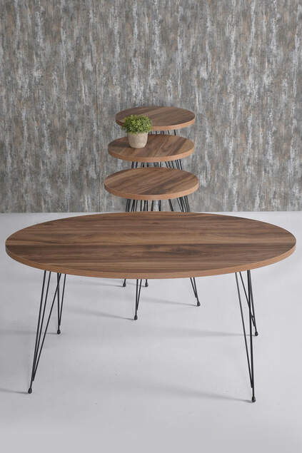 Center Table And Nesting Table Walnut Set Wire Leg Ellipse