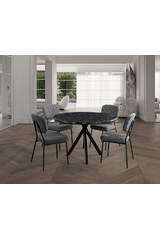 Set Tavolo Rotondo Round Marmo Nero & Sedie Vira HDR1283
