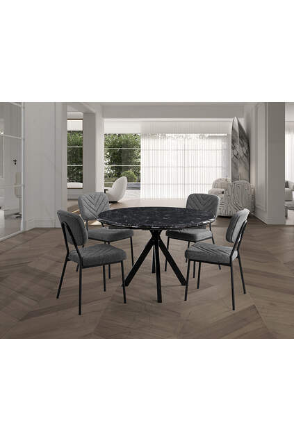 Set Tavolo Rotondo Round Marmo Nero & Sedie Vira HDR1283