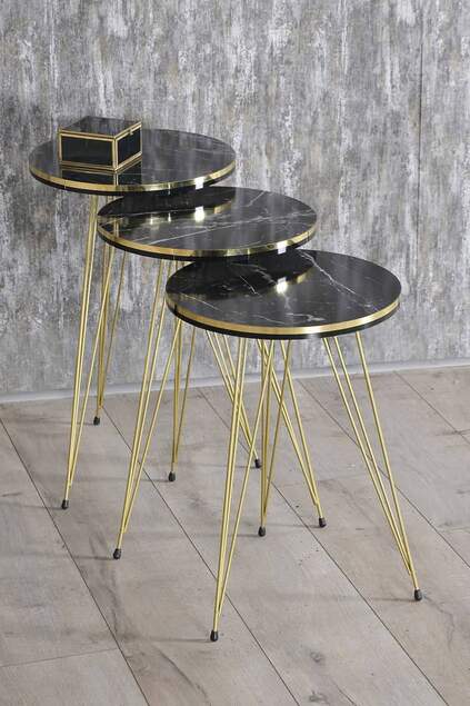 Nesting Table And Center Table Kr Set Double Gold White Metal