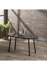 Center Table Metal Leg Ellipse Black Marble Pattern