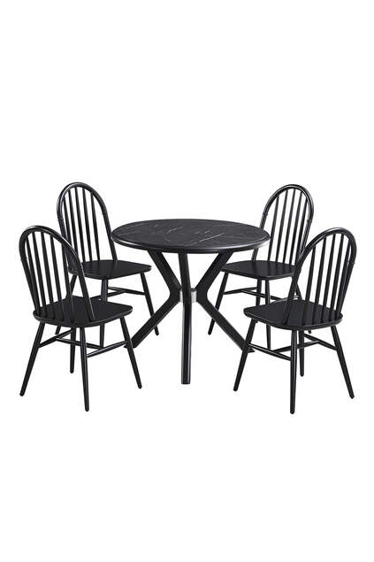 Oslo Black Marble Round Table And Chair Set FRL1036