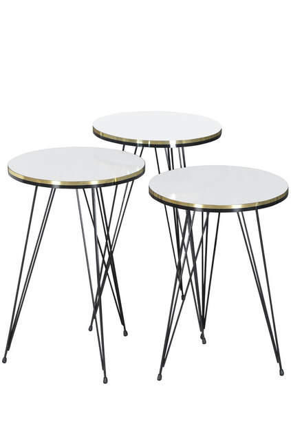 Nesting Table And Center Table Ellipse Set Black Wire Leg Double Gold Efes