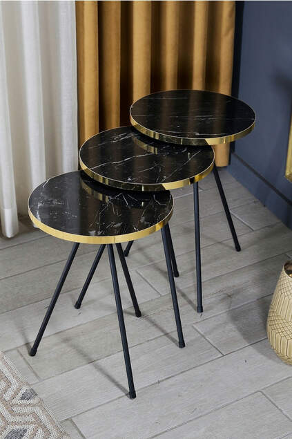 Nesting Table 3 Pcs Black Metal Leg Bendir Gold