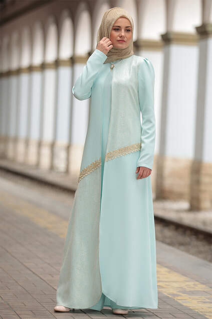 Minzfarbene silbrige Abaya