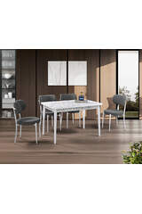 Set Tavolo Mix Marmo Bianco & Sedie Atlante Bianche HDR1260
