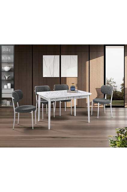 Set Tavolo Mix Marmo Bianco & Sedie Atlante Bianche HDR1260