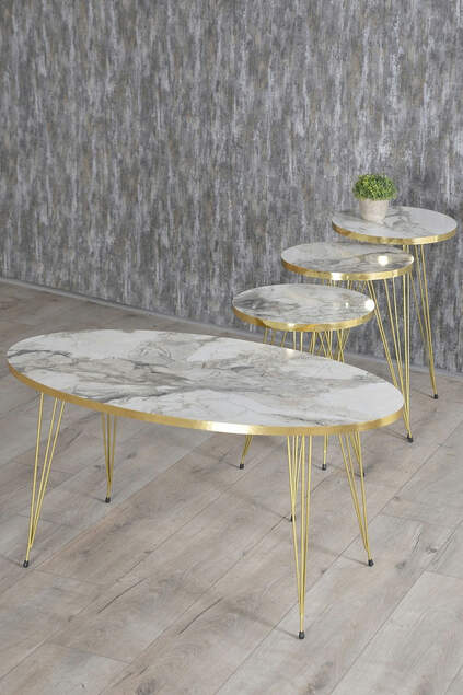 Satztisch und Mitteltisch Ellipse Set Gold Efes Wire