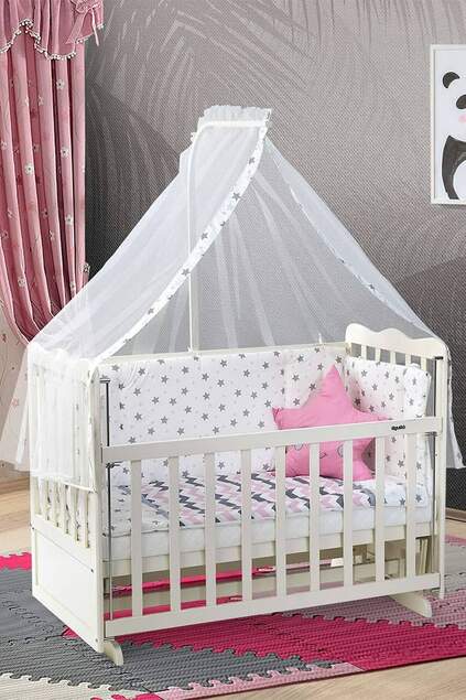 Cream Mother's Side Crib Bedstead