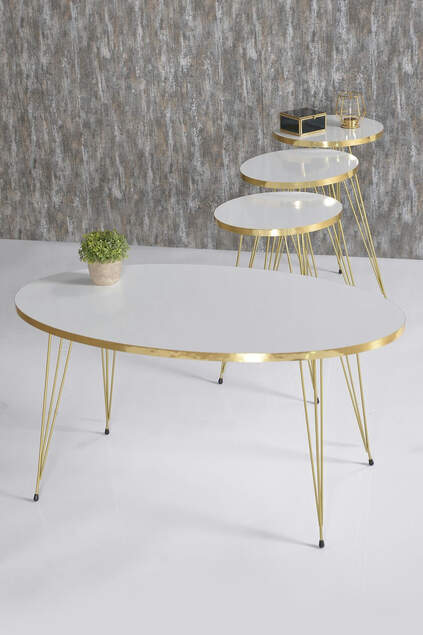 Nesting Table And Center Table Ellipse Gold Metal Leg Gold Bendir Set