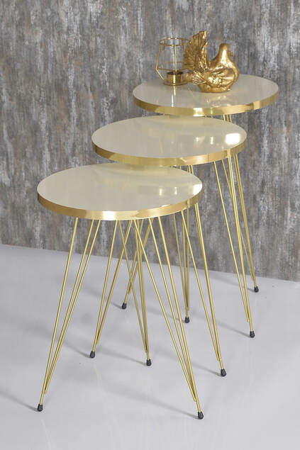 Nesting Table And Center Table Ellipse Set Black Leg Gold Bendir Wire