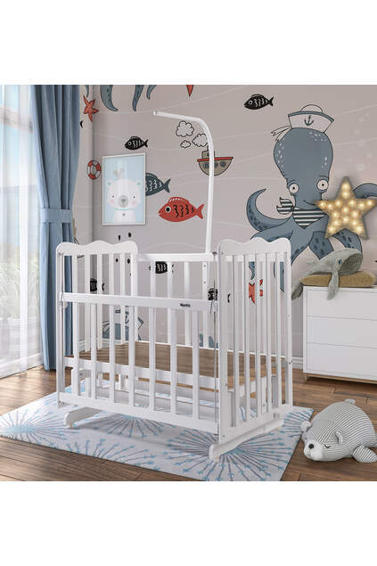 White Mother's Side Crib Blue-White White Mother's Side Crib Blue-White