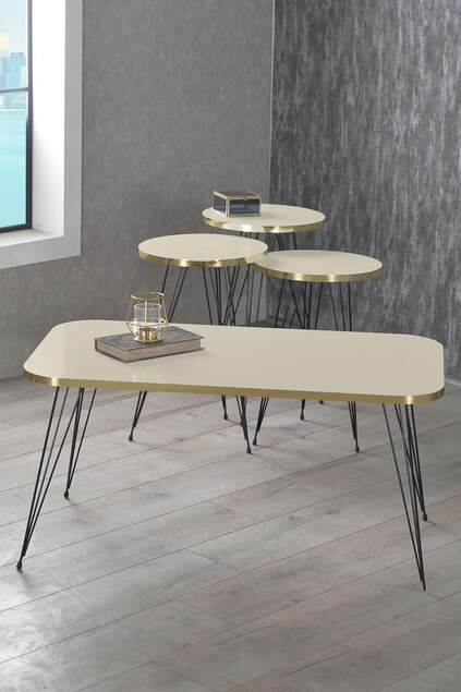 Nesting Table And Center Table Kr Set Black Wire Leg Double Gold Bendir