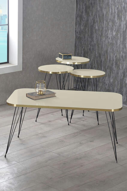 Nesting Table And Center Table Kr Set Black Wire Leg Double Gold Bendir