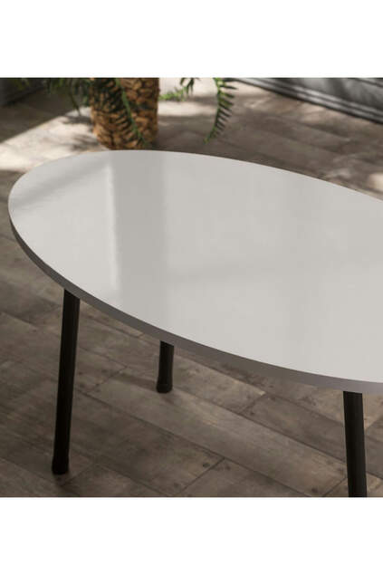 Center Table Metal Leg Ellipse White