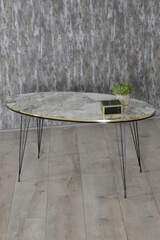 Center Table Ellipse Black Wire Leg Double Gold Ephesus