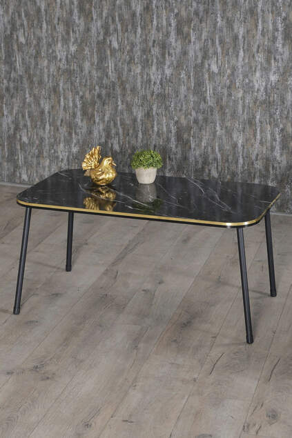 Center Table Cr Black Metal Leg Double Gold Bendir