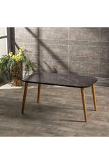 Center Table Kr Wooden Turned Leg Black Marble Pattern