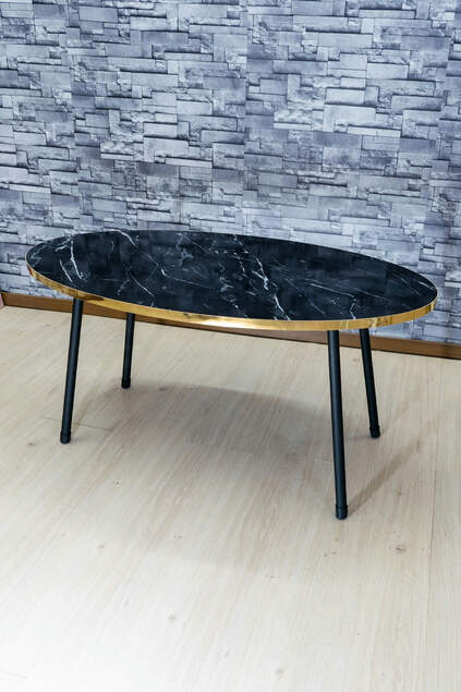 Center Table Ellipse Black Metal Leg Bendir Gold