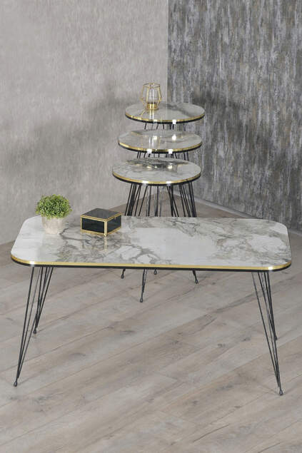Nesting Table And Center Table Kr Set Black Wire Leg Double Gold Cream