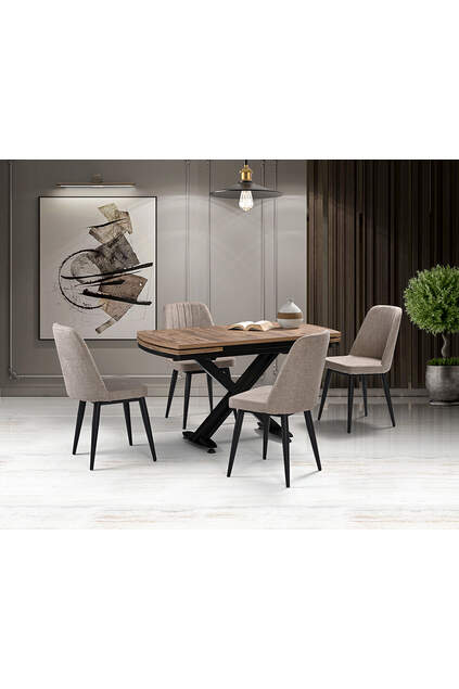 Galata Antik Tisch & Vollmond Schwarz Stuhl Set HDR1253