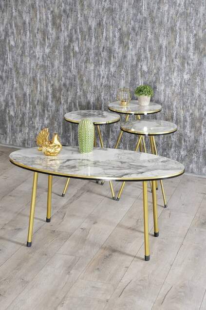 Nesting Table And Center Table Ellipse Set Double Gold Efes Wire