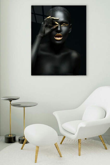 Gold Lips Woman Glass Painting