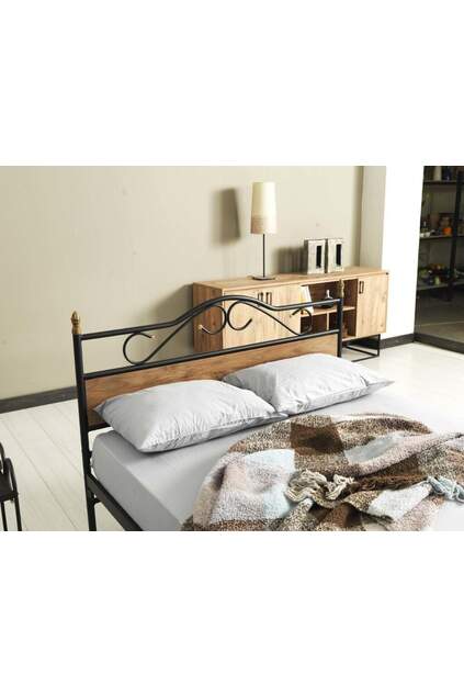 Bitez Metal Bed Frame 150x200 ARM082 Black + Walnut