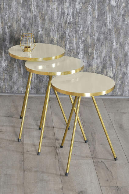 Satztisch und Mitteltisch Kr Gold Metal Leg Gold Cream Set