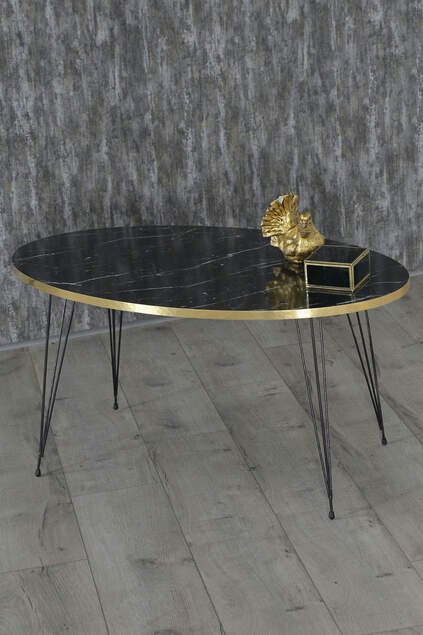 Center Table Ellipse Black Leg Gold Bendir Wire