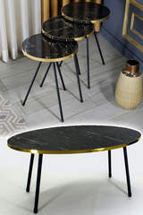 Nesting Table And Center Table Ellipse Black Metal Leg Gold Efes Set