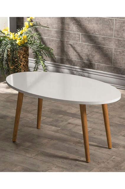 Satztisch und Mitteltisch Set Holzdrehbank Ellipse Weiß