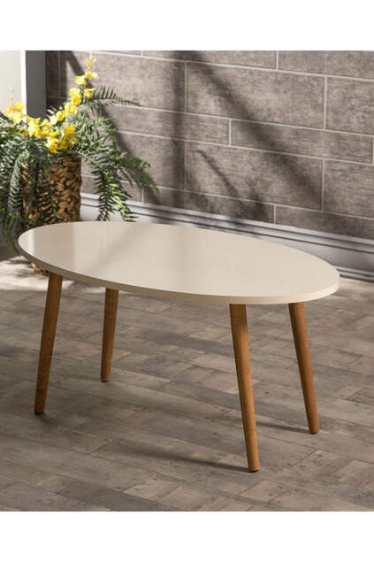 Nesting Table And Center Table Set Wood Lathe Ellipse Cream