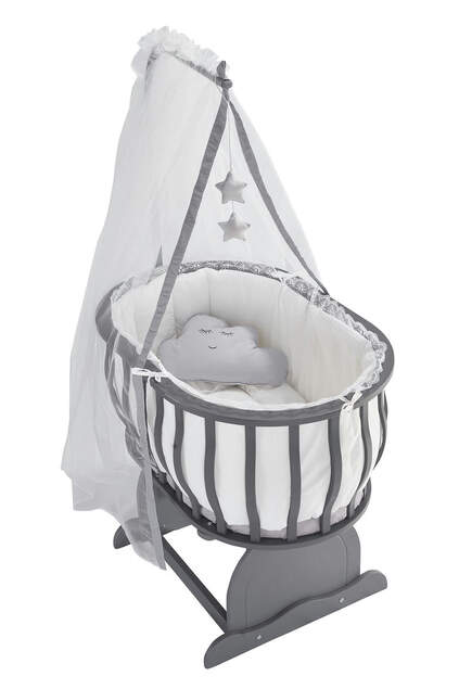 MDF Anthracite Basket Crib and White Sleeping Set