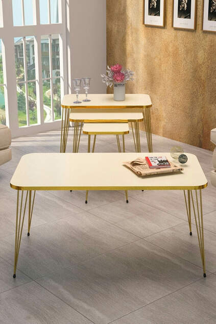 Nesting Table Kr und Center Table Kr Set Gold Cream Wire