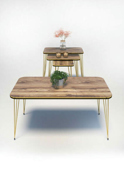 Nesting Table Kr And Center Table Kr Set Double Gold Walnut Wire