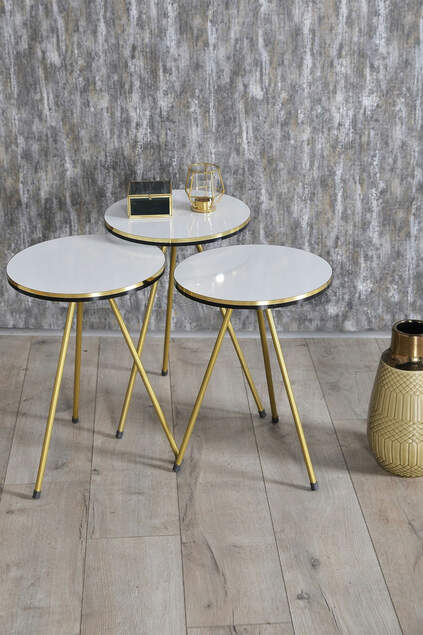 Nesting Table And Center Table Kr Set Double Gold White Wire Leg