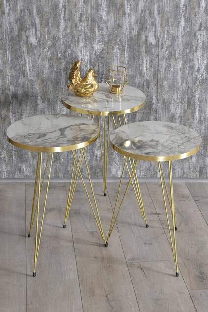 Nesting Table And Center Table Ellipse Set Gold Cream Wire