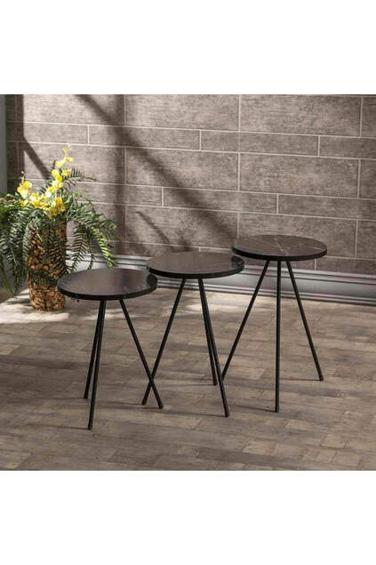 Nesting Table 3 Pcs Metal Leg Black Marble Pattern