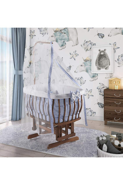 Walnut Basket Crib Blue