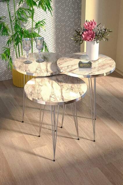 Nesting Table And Center Table Ellipse Set Silver Efes Wire