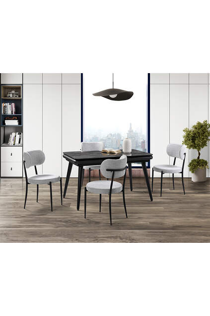 Morino Black Marble Table & Atlas Metal Chair Set HDR1232