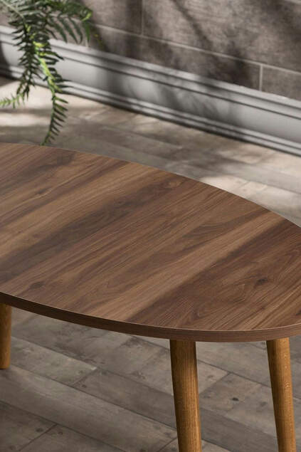 Satztisch und Mitteltisch Set aus Holz Drehbank Ellipse Nussbaum