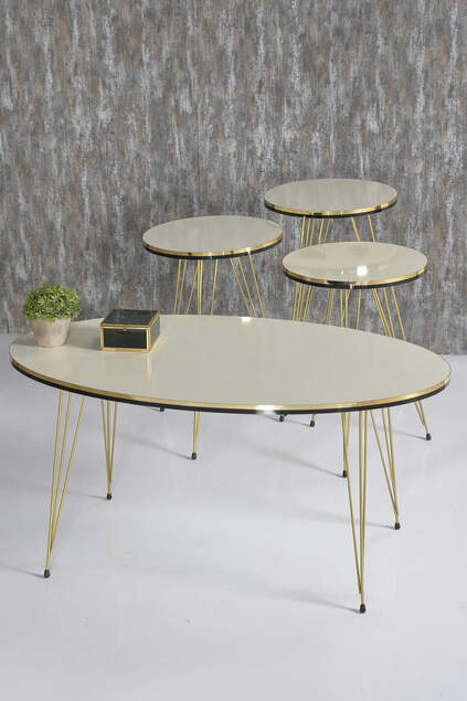 Nesting Table And Center Table Ellipse Set Gold Bendir Wire