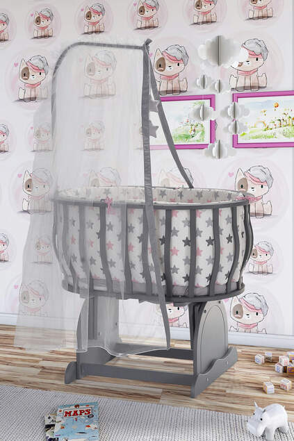 MDF Anthracite Basket Crib and Pink Star Sleeping Set