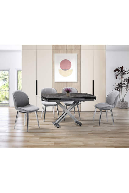 Galata Black Marble Table & Milas Chrome Chair Set HDR1247