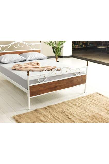 Bitez Metal Bed Frame 160x200 ARM083 White + Walnut